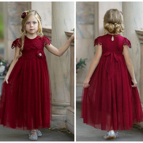 Tulle Flower Girl Dress Burgundy Lace Flower Girl Dresses Etsy