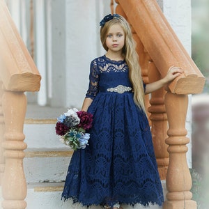 Flower Girl Dress Navy Blue Etsy