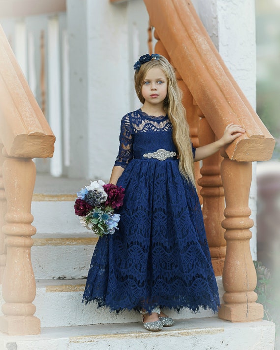 navy blue dresses for flower girl