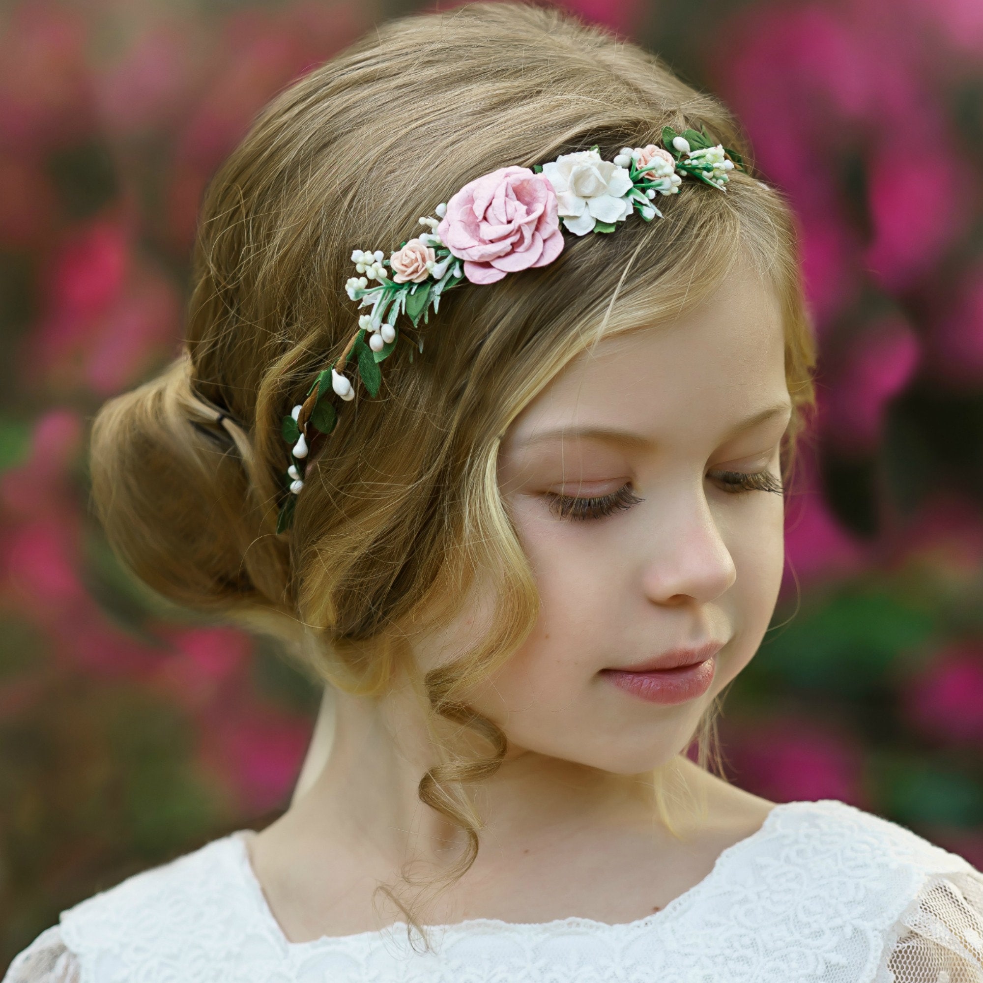 Corona de flores para niñas floral tiara de flores - Etsy España