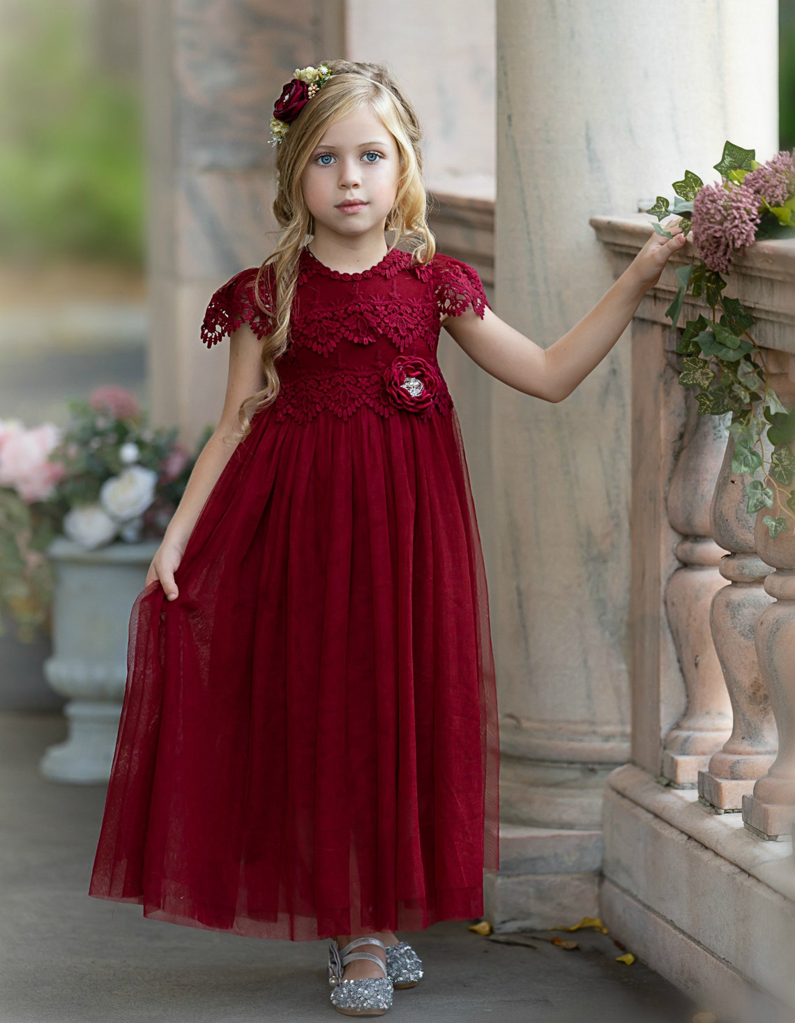 Burgundy Flower Girl Dress Red Lace Flower Girl Dress Tulle - Etsy