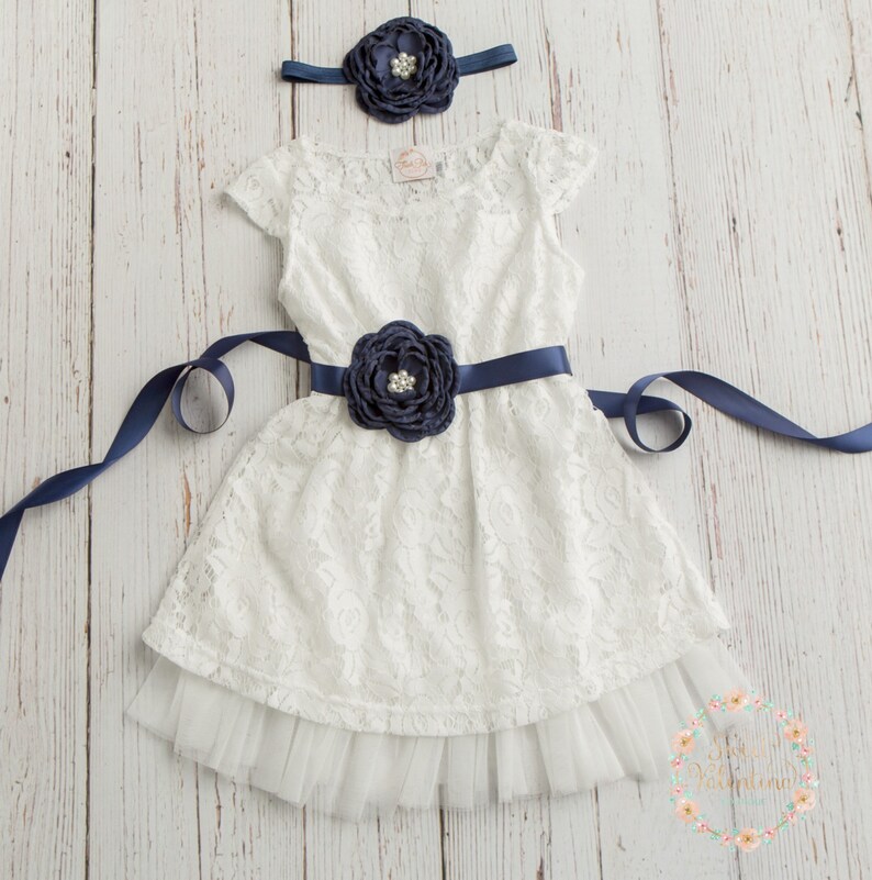 rustic flower girl dress Off White lace country flower girl dress Navy Blue Flower girl dress easter dress,Beach wedding flower girl