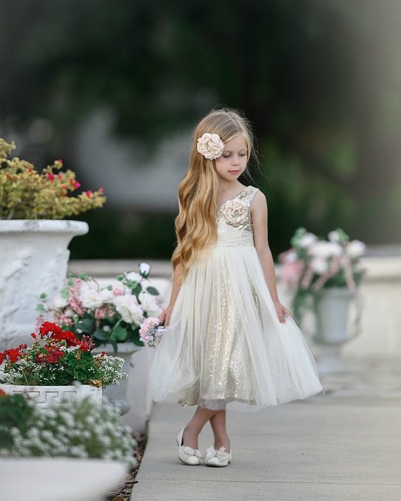 Flower Girl Dress, Ivory Gold Flower Girl Dress,flower Girl Dresses,rustic  Flower Girl Dress,ivory Flower Girl Dress,country Flower Girl 5 -   Canada