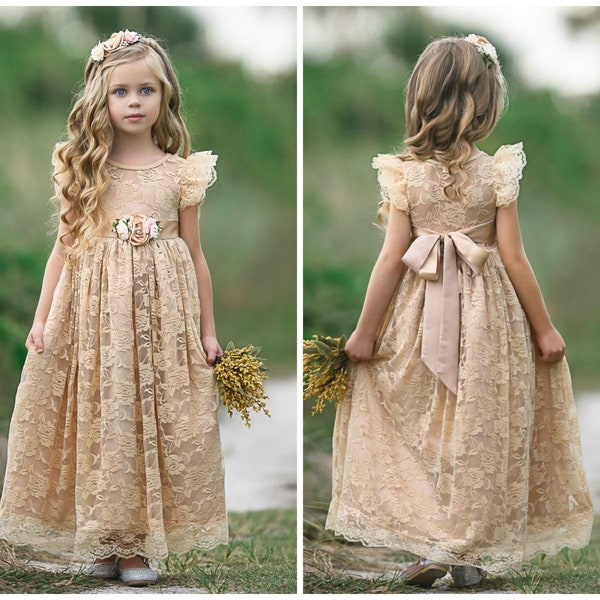 Champagne Flower Girl Dress Etsy