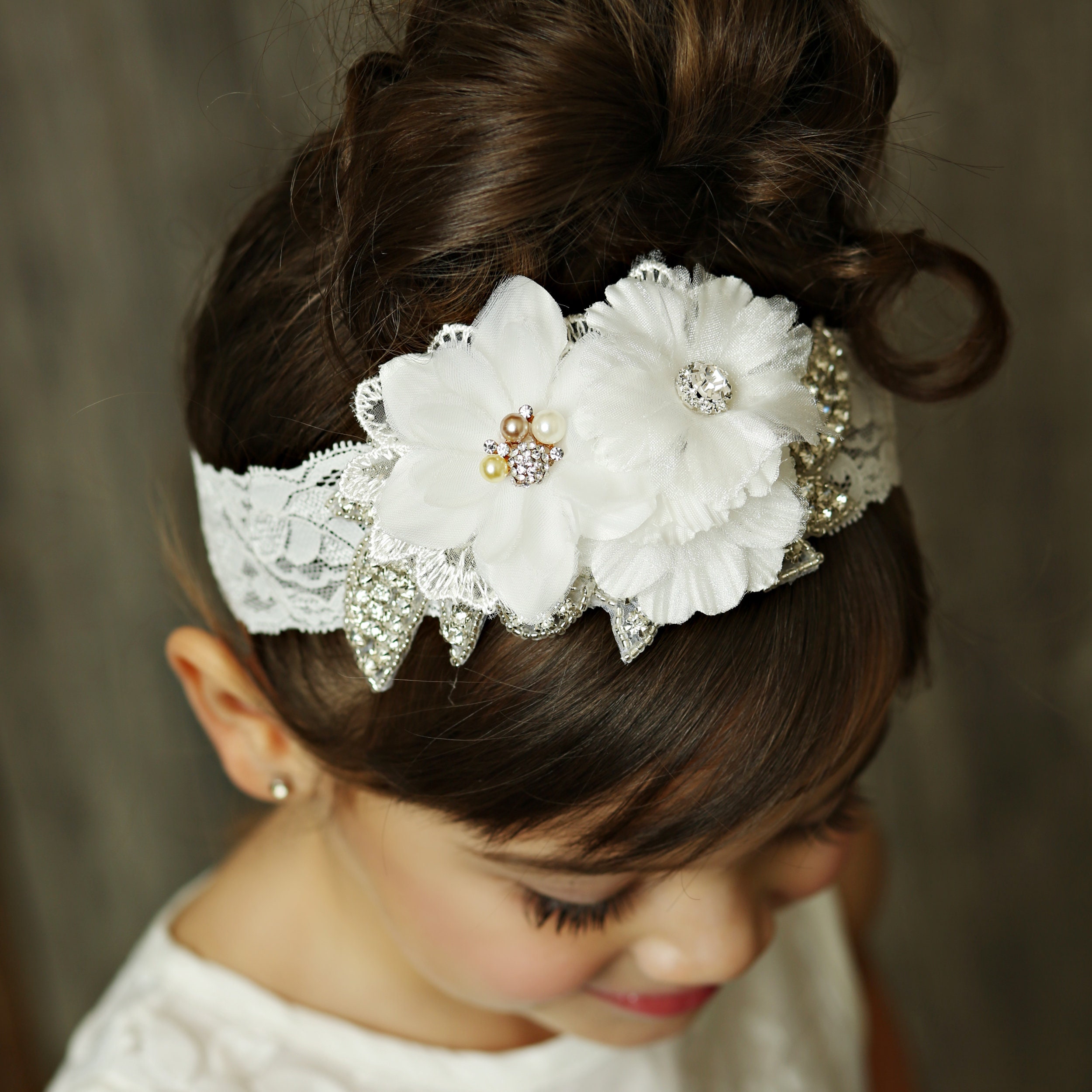 Girls FlowerGirl Spring Christening Wedding Feather White Hair Bow Clip Headband Girls FlowerGirl Spring Christening Wedding Feather White Hair Bow Clip Headband