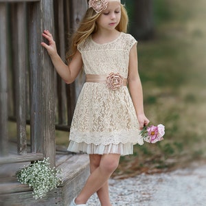 CLEARANCE Lace Flower Girl dress, rustic flower girl dress, country flower girl dress, baby lace dress, Toddler Dresses, Bohemian Dress 146
