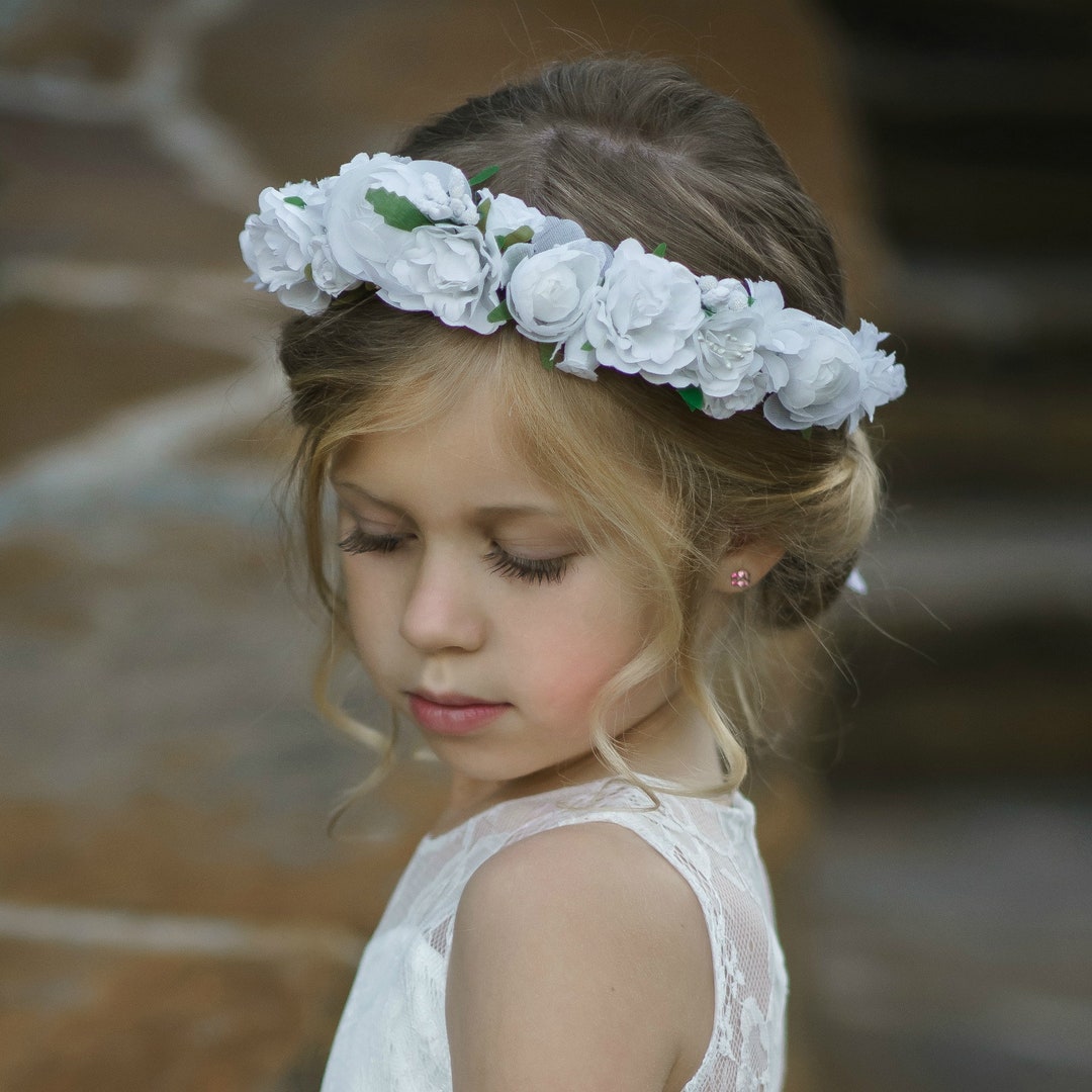 White Flower Girl Crystal Crown – Elegant Kids Wedding Tiara main image 1