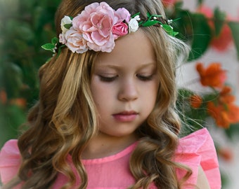 Blush Pink Flower Crown, Flower Tiara, Floral crown, Flower Halo, Bohemian flower crown, Bridal Crown, Flower girl Crown, Floral Hair Wreath