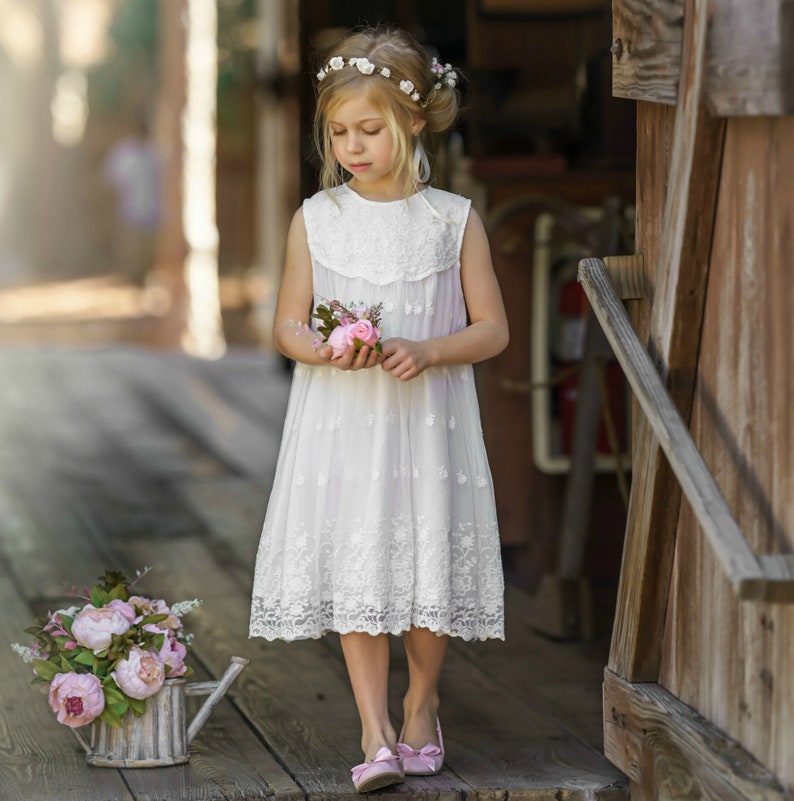 White Flower girl dress girls lace dress rustic flower girl | Etsy