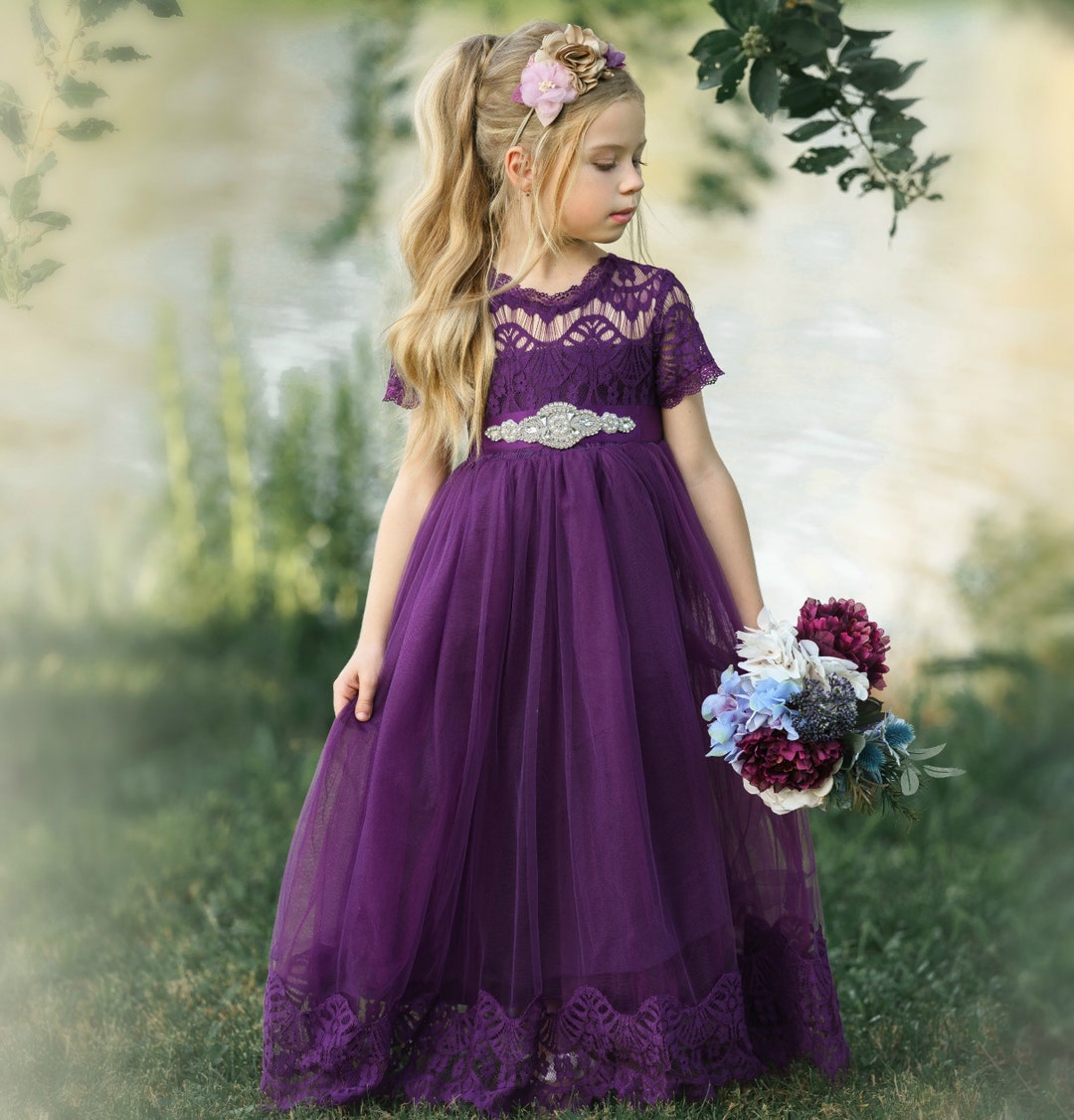 Plum Flower Girl Dresses Uk Lace Tulle Flower Girl Dress UK
