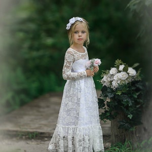 White Flower Girl Dress,lace Flower Girl Dress,boho Flower Girl Dresses,long Sleeve Lace Dress ...