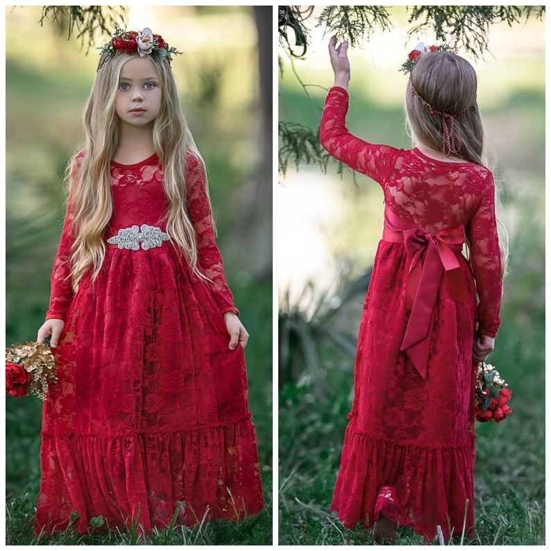 Lace Flower girl dress Long sleeve Boho flower girl dress Etsy