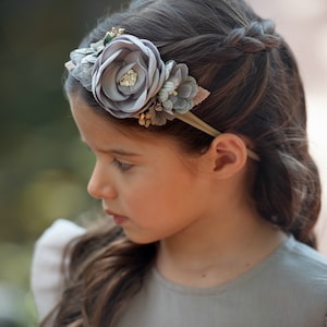 Grey Baby headband, ONE SIZE fits ALL Baby girl headband, floral nylon headbands, nylon flower crown headband,Newborn headband,