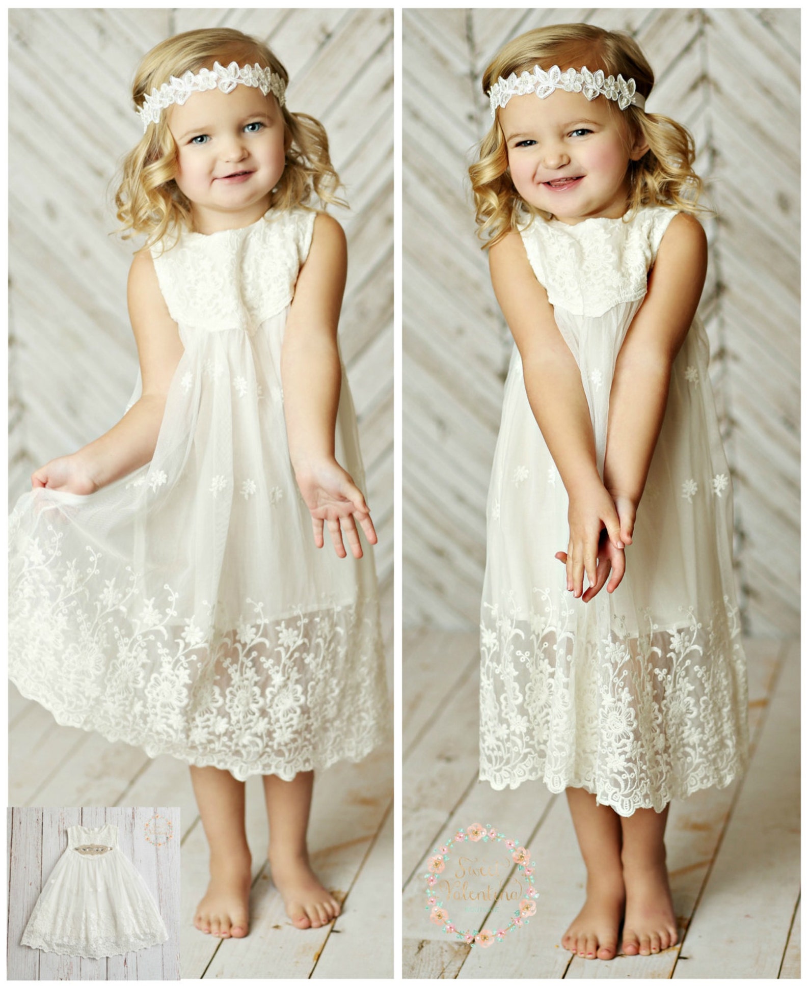 White Flower Girl Dress Girls Lace Dress Rustic Flower Girl - Etsy