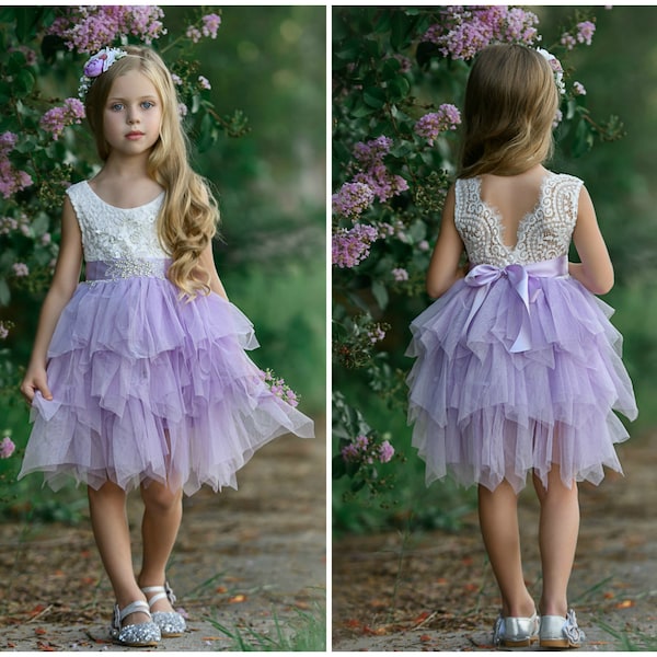 Lavender Flower Girl Dress,Flower girl dress ,lace flower girl dress ,tulle flower girl dress,Lilac flower girl dress, rustic flower girl 06