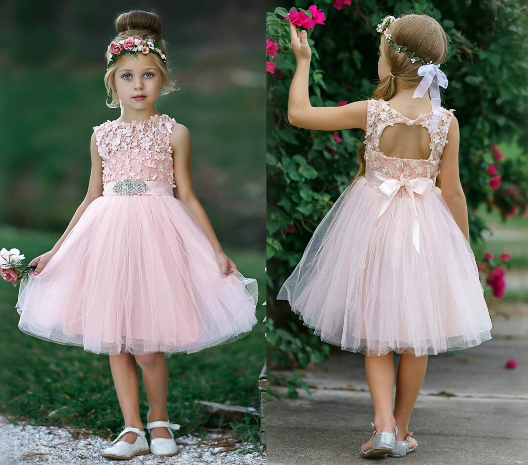 Open Back Flower Girl Dress,blush Pink Lace Flower Girl Dress,rustic ...