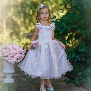 Vestido de niña de las flores, vestidos bohemios para niña de las flores, vestido de tul para bebé, vestido rústico para niña de las flores, vestido formal para niña pequeña, vestido de novia color marfil para niña, 03