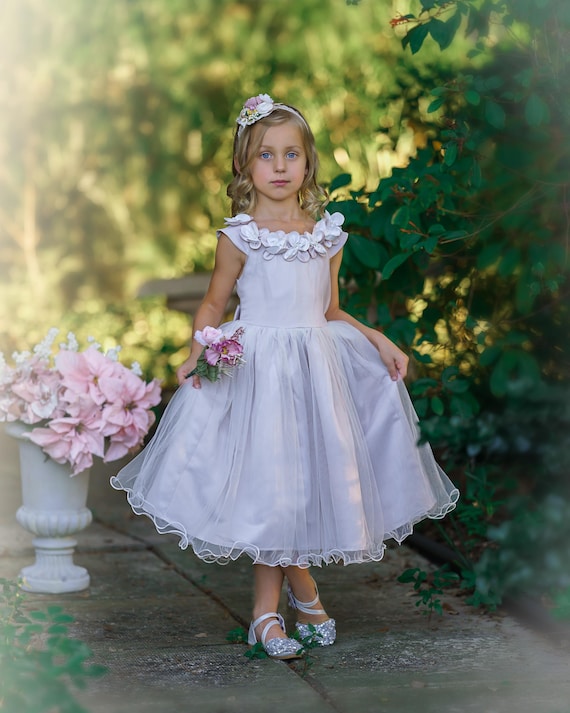 Cutiego Rustic Lace Flower Girl Dress With 3/4 Sleeves - Cream (Size 9-10 Years)