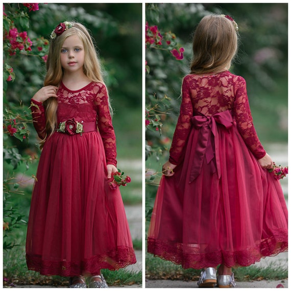 Buy Maroon Lace Tulle Formal Flower Girl Dress for Special Occasion  Bridesmaid Party Wedding Pageant Birthday Photoshoot First Communion Online  in India - Etsy