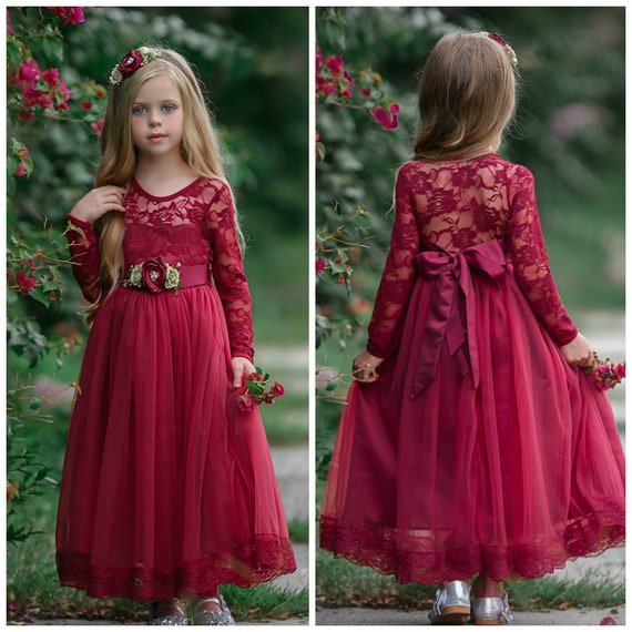 Long Sleeves Beautiful Flower Girl Dresses, Lace Flower Girl Dresses Long Sleeves Beautiful Flower Girl Dresses, Lace Flower Girl Dresses