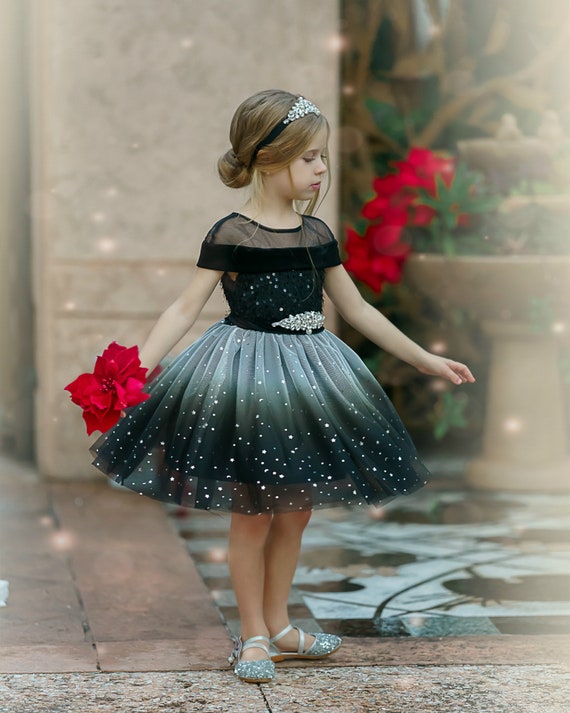 BLACK PICK-UP BABY GIRL PARTY WEDDING FLOWER DRESS 6M 12M 18M 2 4 6 8 10 12  | eBay