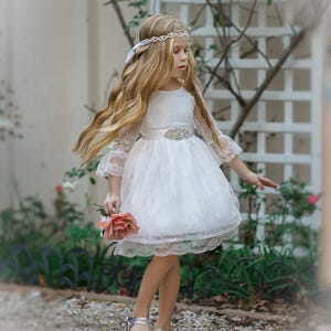 Vestido de encaje para niña de las flores, vestidos de niña de las flores, vestido de encaje para bebé, vestido de primera comunión, vestido de niña de las flores bohemio, vestido de bautismo de encaje blanco 20