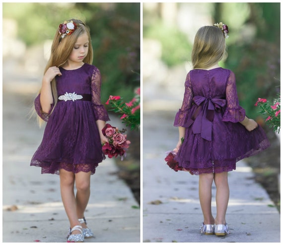 Flower Girl Lace Dress Plum eggplant lace flower girl dress | Etsy