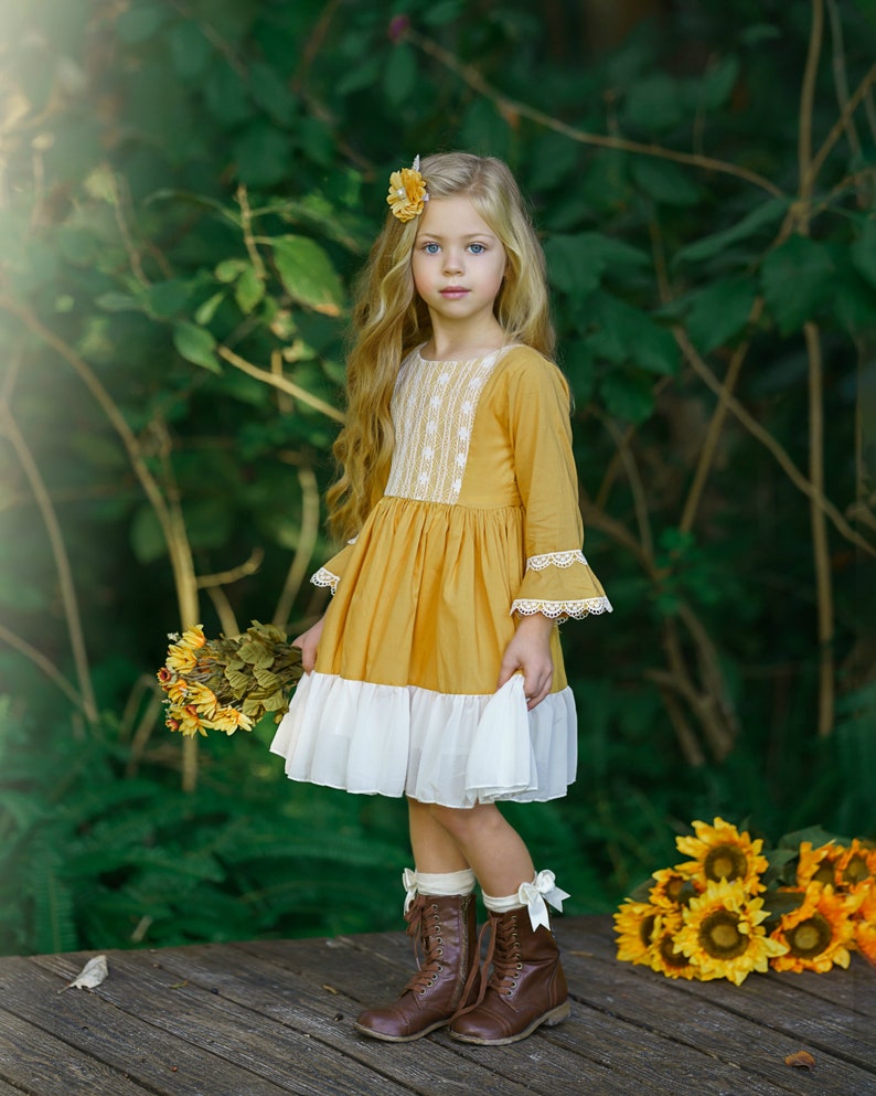 Mustard Yellow Flower girl dress Flower girl lace dress Long | Etsy