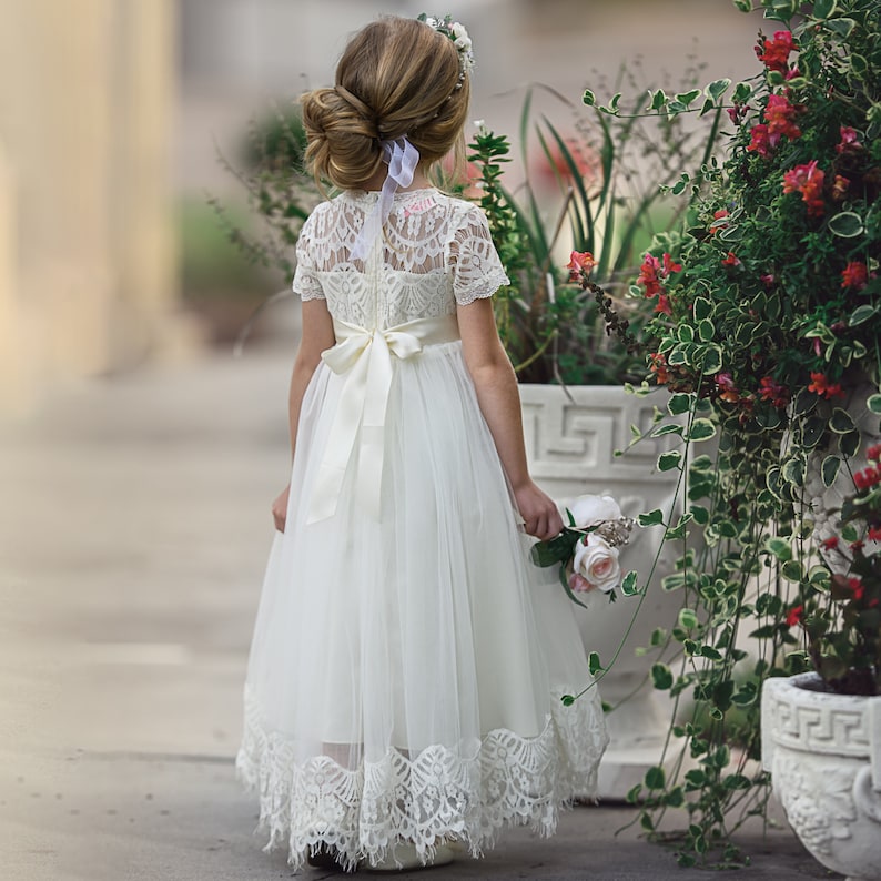 Lace Flower Girl Dress Ivory Rustic Flower Girl Dress Etsy