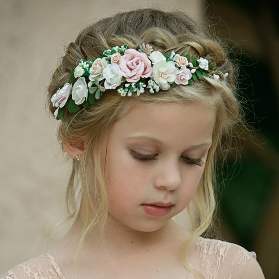 Blush Pink Flower Crown, Flower Girl Headband, Girl Floral Crown, Flower  Halo, Flower Headpiece, Boho Wedding, Floral Headband,flower Wreath 