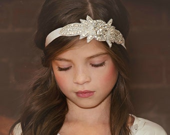 Rhinestone Flower Girl Headband, Bridal Christening Headpiece