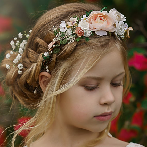 Corona de niña de flores de primavera, corona de pelo de flores, corona de  flores de boda, corona floral, halo de flores, corona de flores de boda  Boho, diadema de flores 