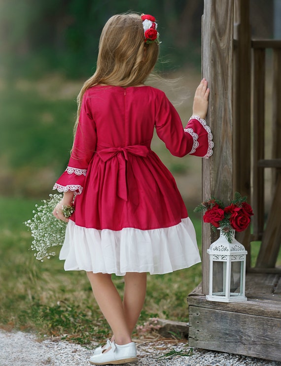 Gelukkig is dat stel je voor Groen Bloemen meisjes jurk Rode kerst jurk meisjes kant jurk - Etsy België