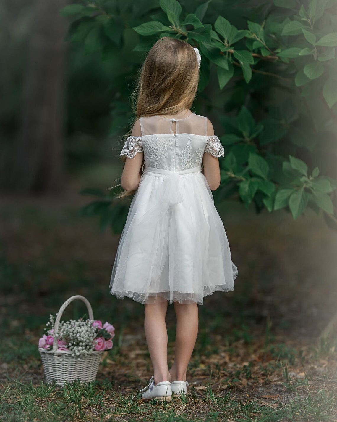 White Lace Flower Girl Dress Tulle Lace Flower Girl Dress - Etsy