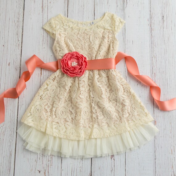 cream lace flower girl dress
