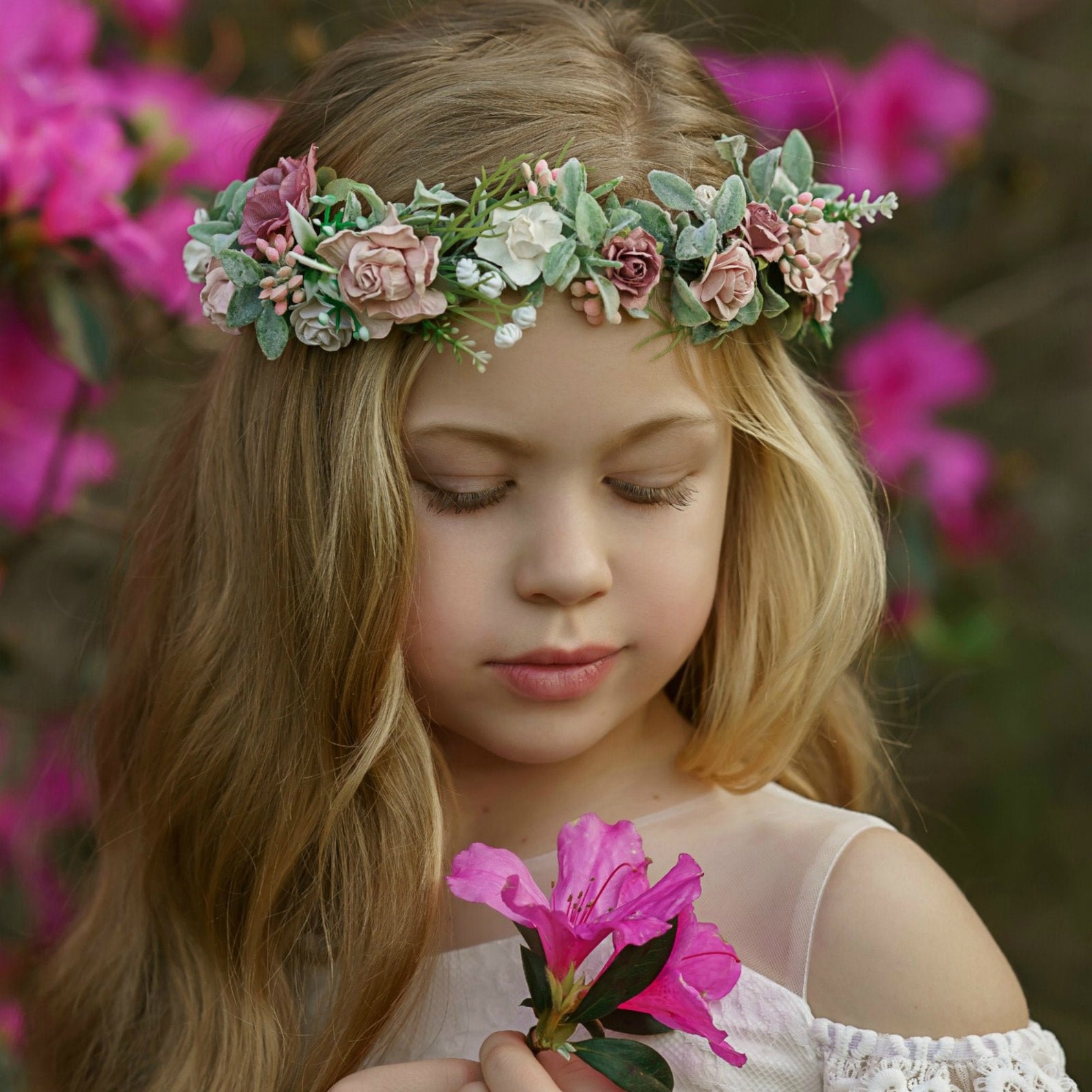 Blush Pink Flower Crown Flower Girl Headband Girl Floral Etsy