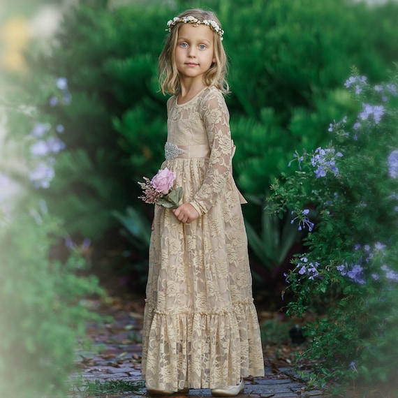 Girls long sleeve lace dress deals