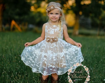 Girls dress, lace flower girl dress, girls dress, girls lace dress,easter dress,brown lace dress,rustic flower girl dress,birthday dress 171