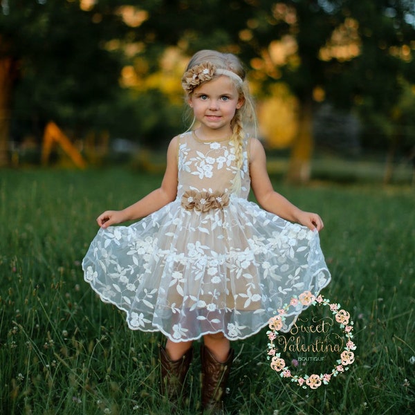 Girls dress, lace flower girl dress, girls dress, girls lace dress,easter dress,brown lace dress,rustic flower girl dress,birthday dress 171