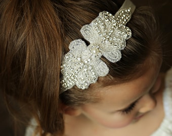 Rhinestone headband, flower girl headband, crystal headband,bridal headband, baby headbands, Wedding headband, Baby headband, White Headband