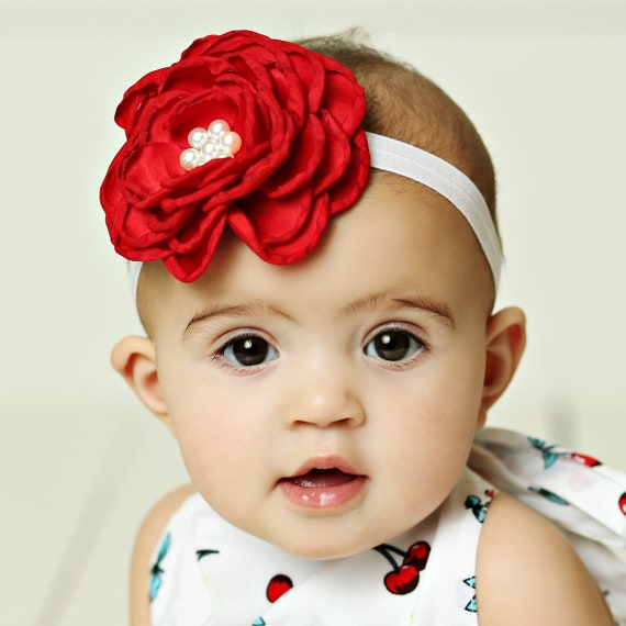 Bandeau de bébé rouge, bandeaux de bébé en nylon, bandeau de nouveau-né,  bandeau de fleur, bandeau de Noël rouge, taille unique bandeaux de bébé  fille -  France