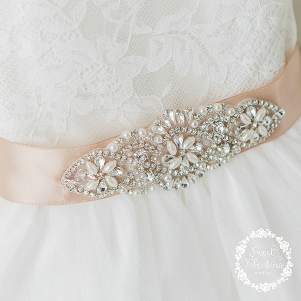 Green Rhinestone Pearl Bridal Belt Wedding Sash - Bridella BS39KL