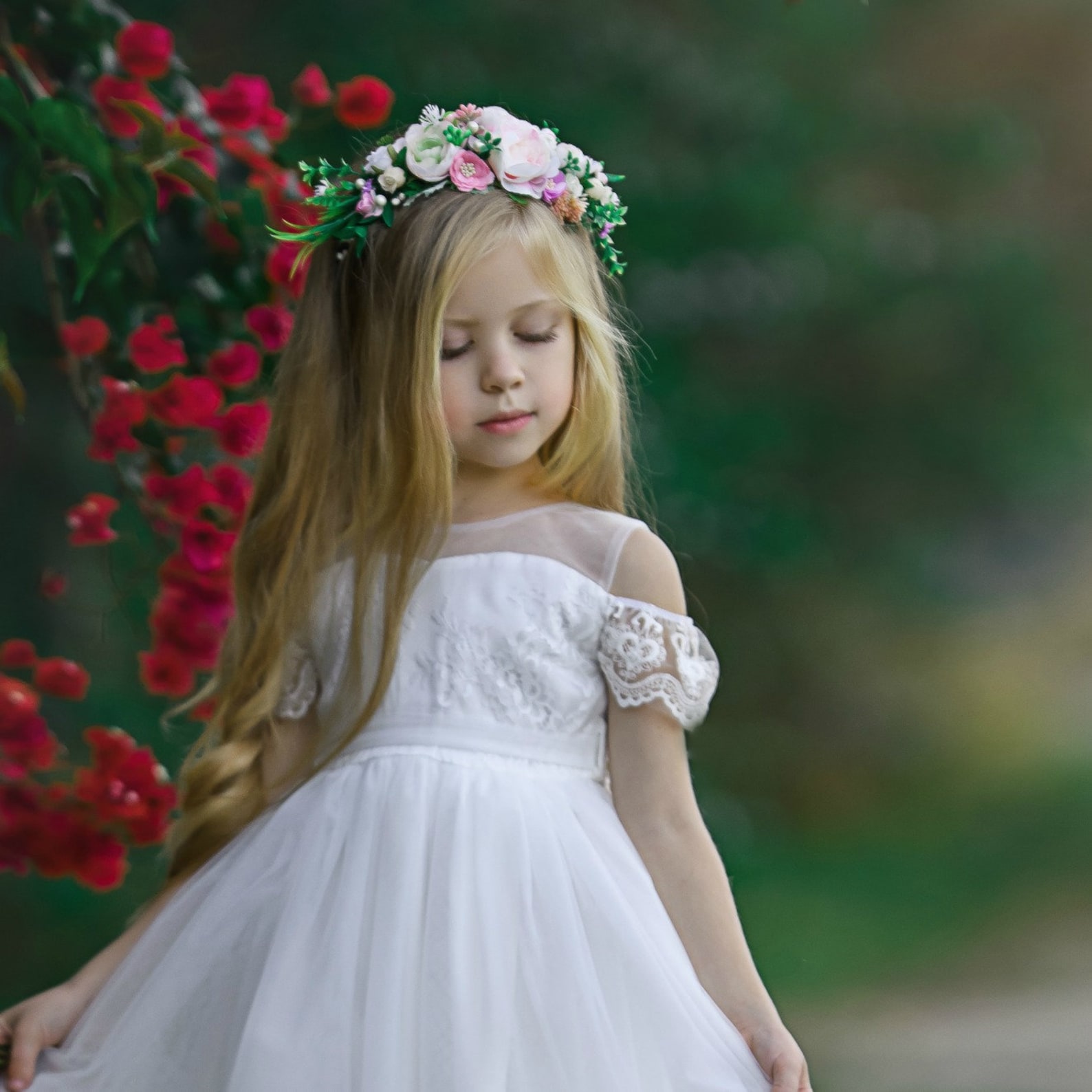 White Lace Flower Girl Dress Tulle Lace Flower Girl Dress Etsy