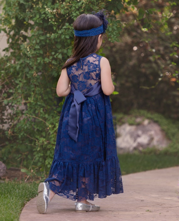 Vestido niña flor azul marino vestidos de niña de - Etsy