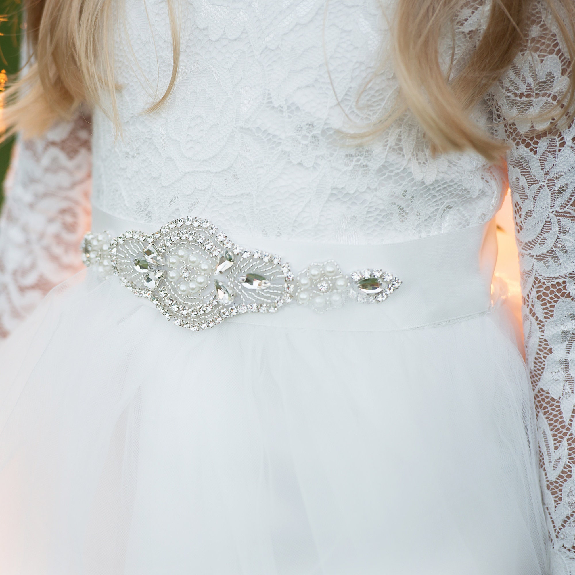 open lace back dress Elegant Sparkle Rhinestone Belt main image 0