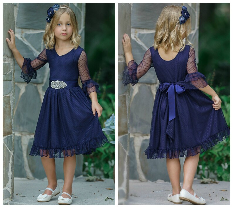 Navy Blue Flower Girl Dress Flower Girl Dresses Rustic Etsy