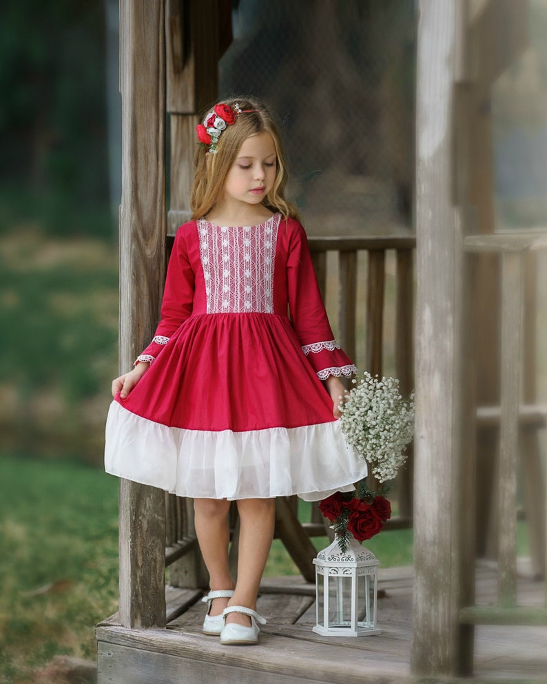 Flower girls dress Red Christmas dress girls lace dress  Etsy