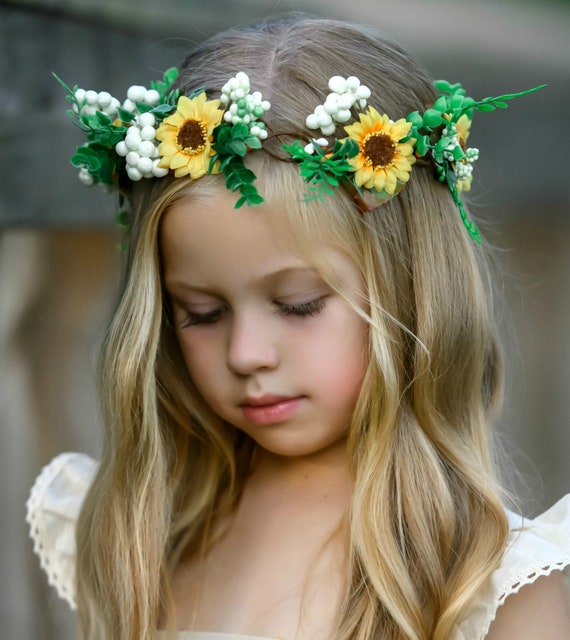 Corona de flores para niñas, corona floral, tiara de flores para niñas,  corona de flores boho, corona de flores para niños pequeños, corona de niña  de flores, corona de cabello floral 