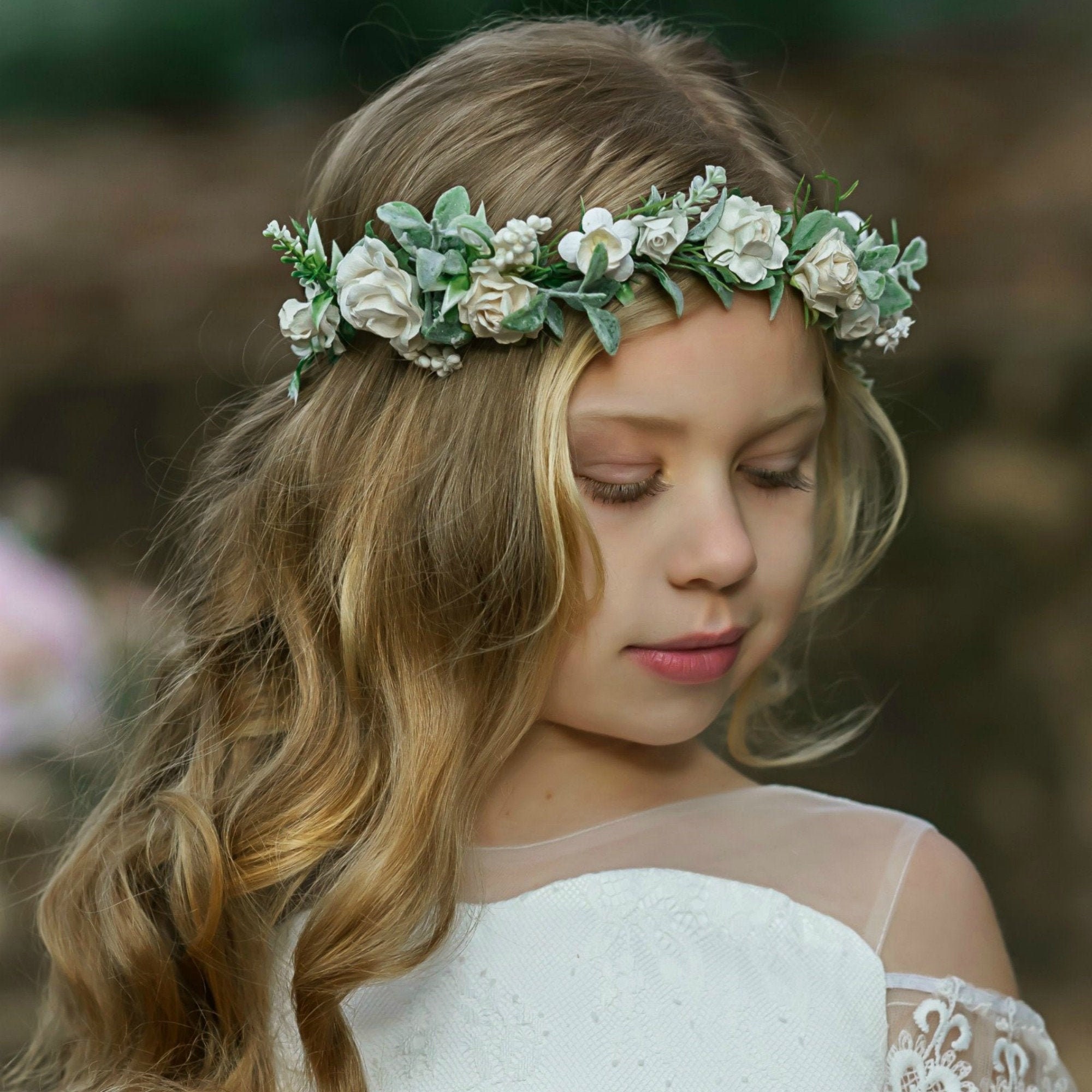 Off White Flower Crown Flower Girl Headband Girl Floral - Etsy