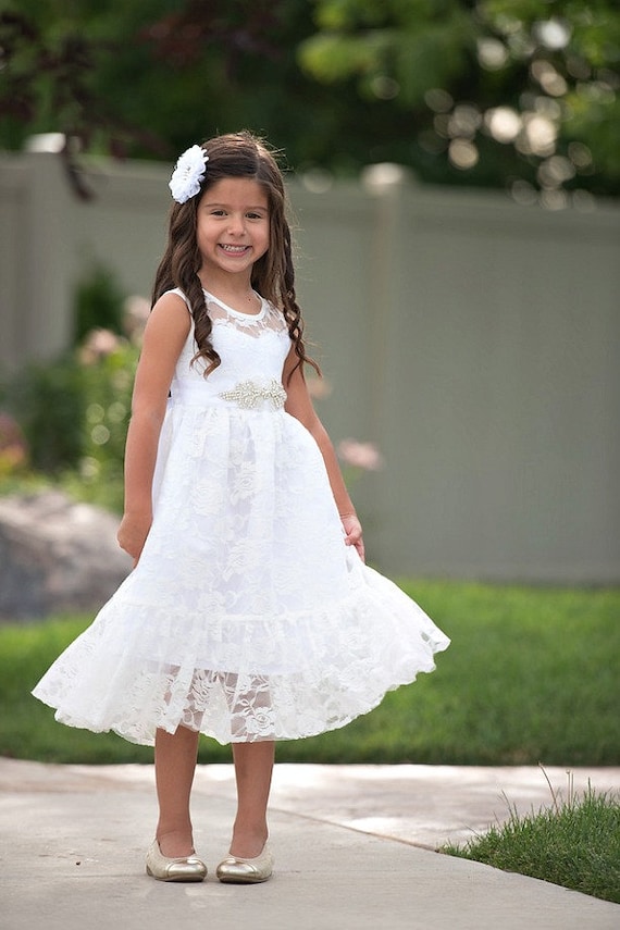 etsy white flower girl dress